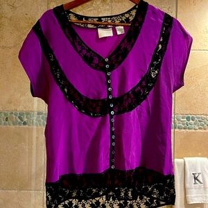Beautiful 💯 % silk purple top with black lace.